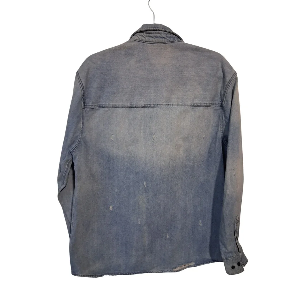 H&M Divided Thrashed Distressed Mens size Medium Grunge‎ Prep Denim Button Shirt